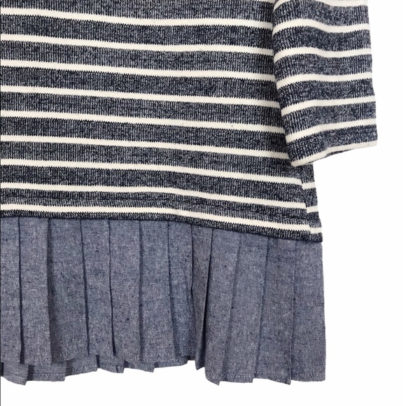 ANTHRO THML White Blue Striped Pleat Hem Top M - Picture 5 of 6